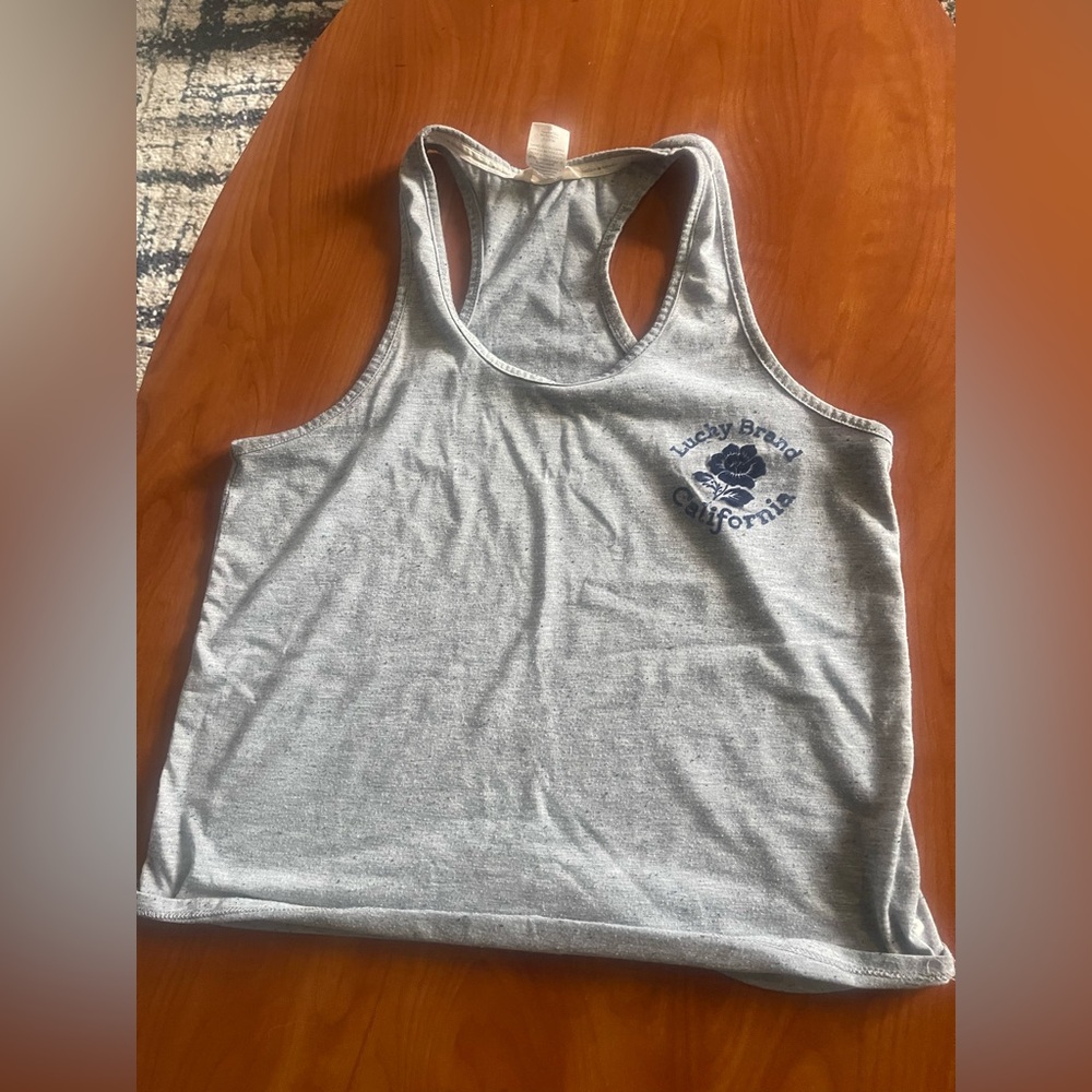Lucky Brand Light Gray Racerback Tank with Navy Logo